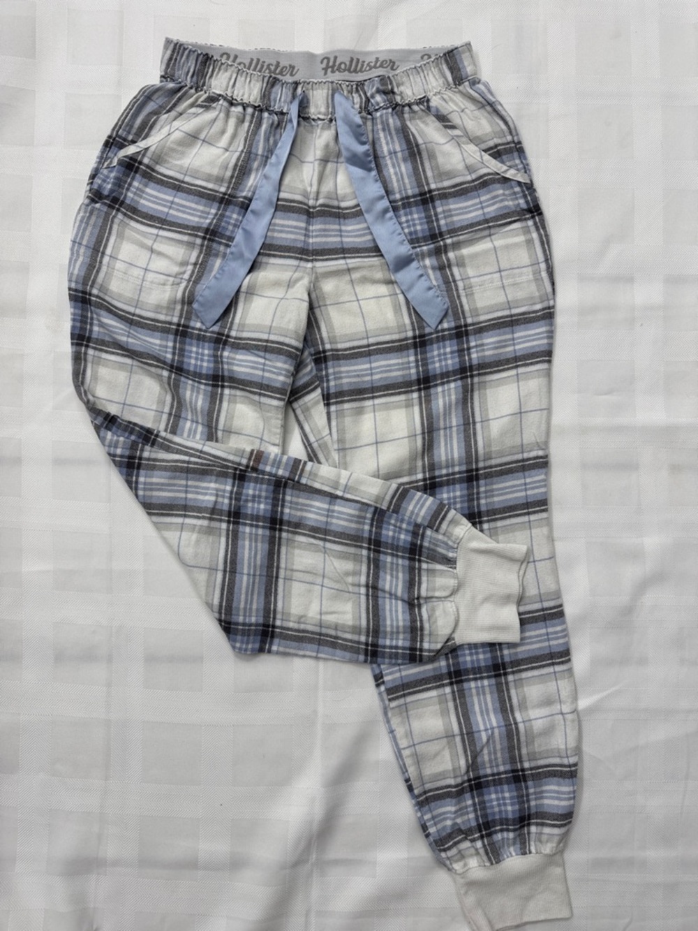 Hollister Light Blue and White Plaid Jogger Pants